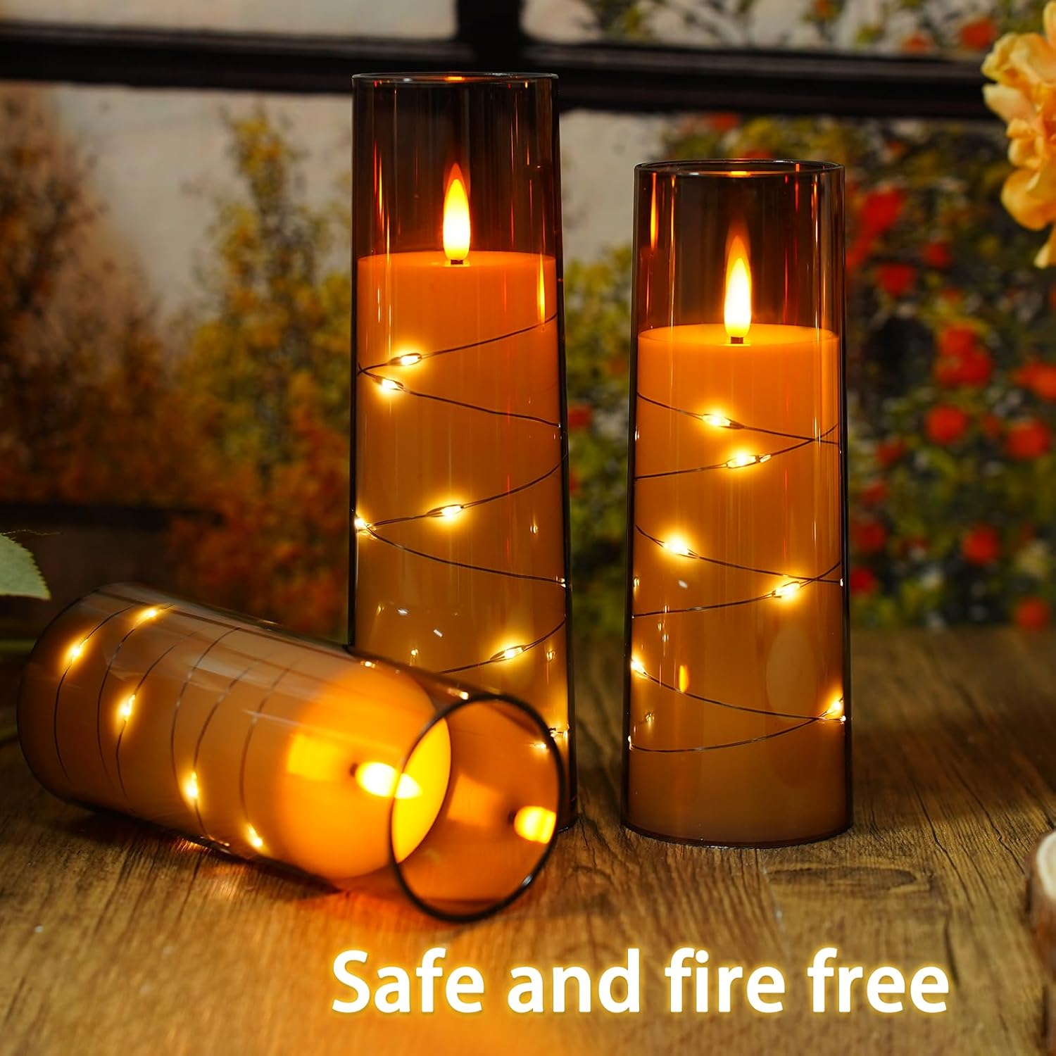 Nimiko Flickering Flameless LED Candles, 9 Pcs with Embedded Star String, Acrylic LED Pillar Candles with Remote