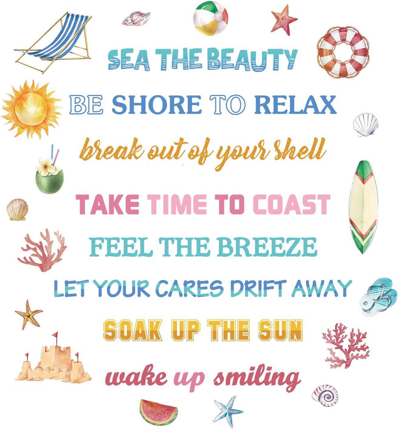 Beach Wall Stickers Inspirational Quotes Wall Decal for Classroom Colorful Summer / Summer Quotes