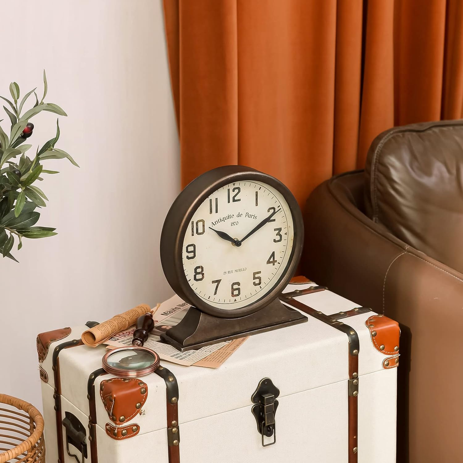 NIKKY HOME Antique Mantel Clock, Large Table Clock, Battery Operated | Decorative Table Clock for Home, Office, Living