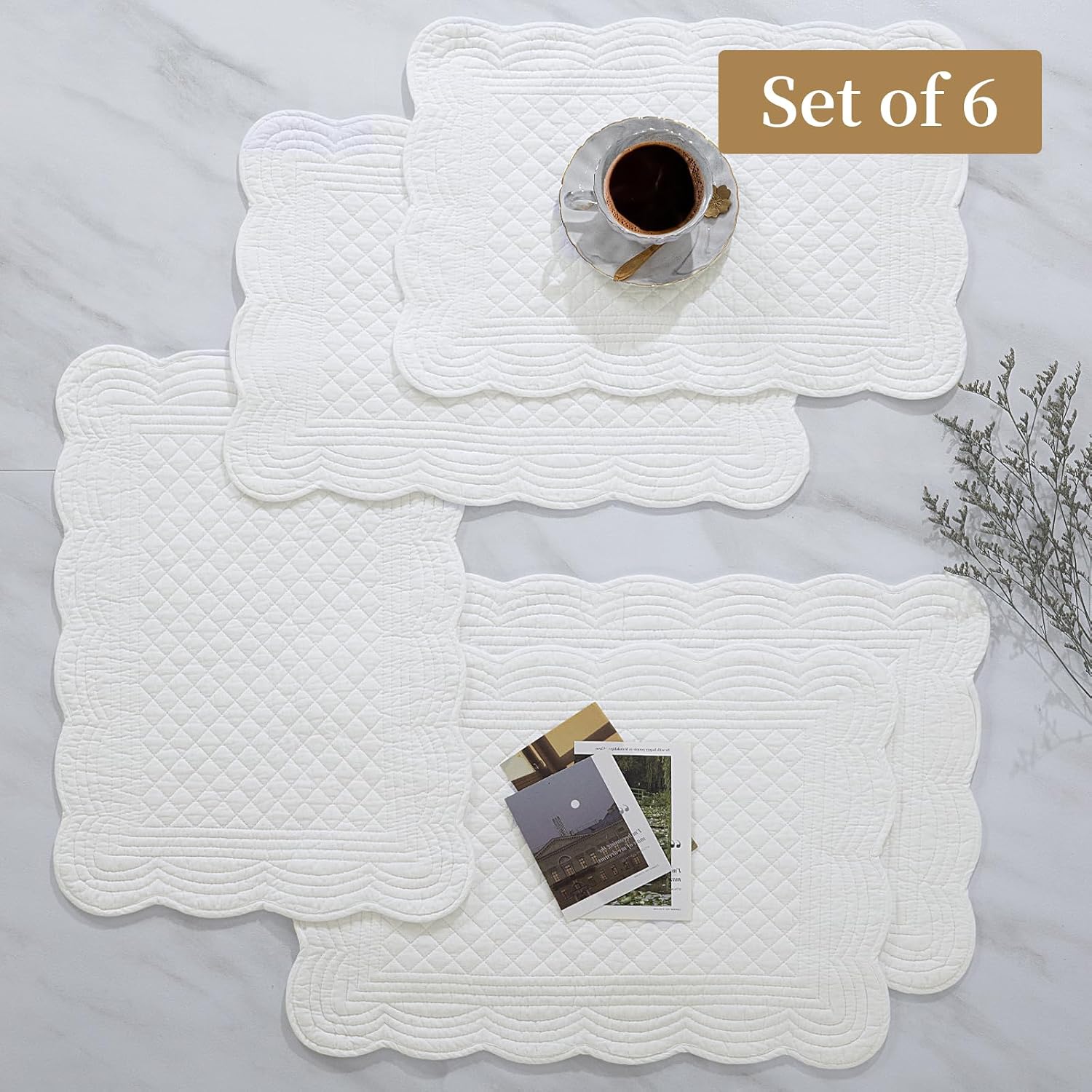 100% Cotton Quilted Placemats Set of 6,Washable Cloth Table Placemats for Kitchen & Dining Table