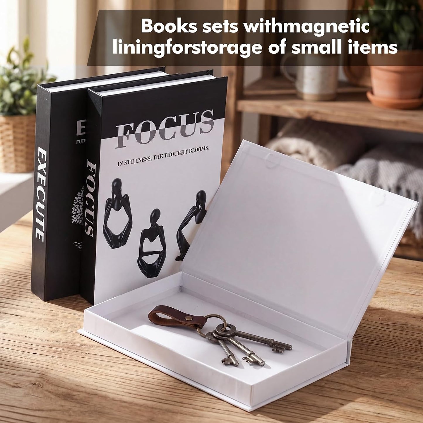Faux Book Storage Box Set / Black / Set of 3