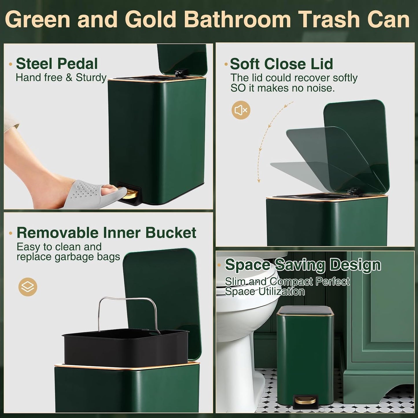 XLHOMO Bathroom Sets with Shower Curtain and Rugs Bathroom Accessories Set Hunter Green Bathroom Set,Soap Dispenser &