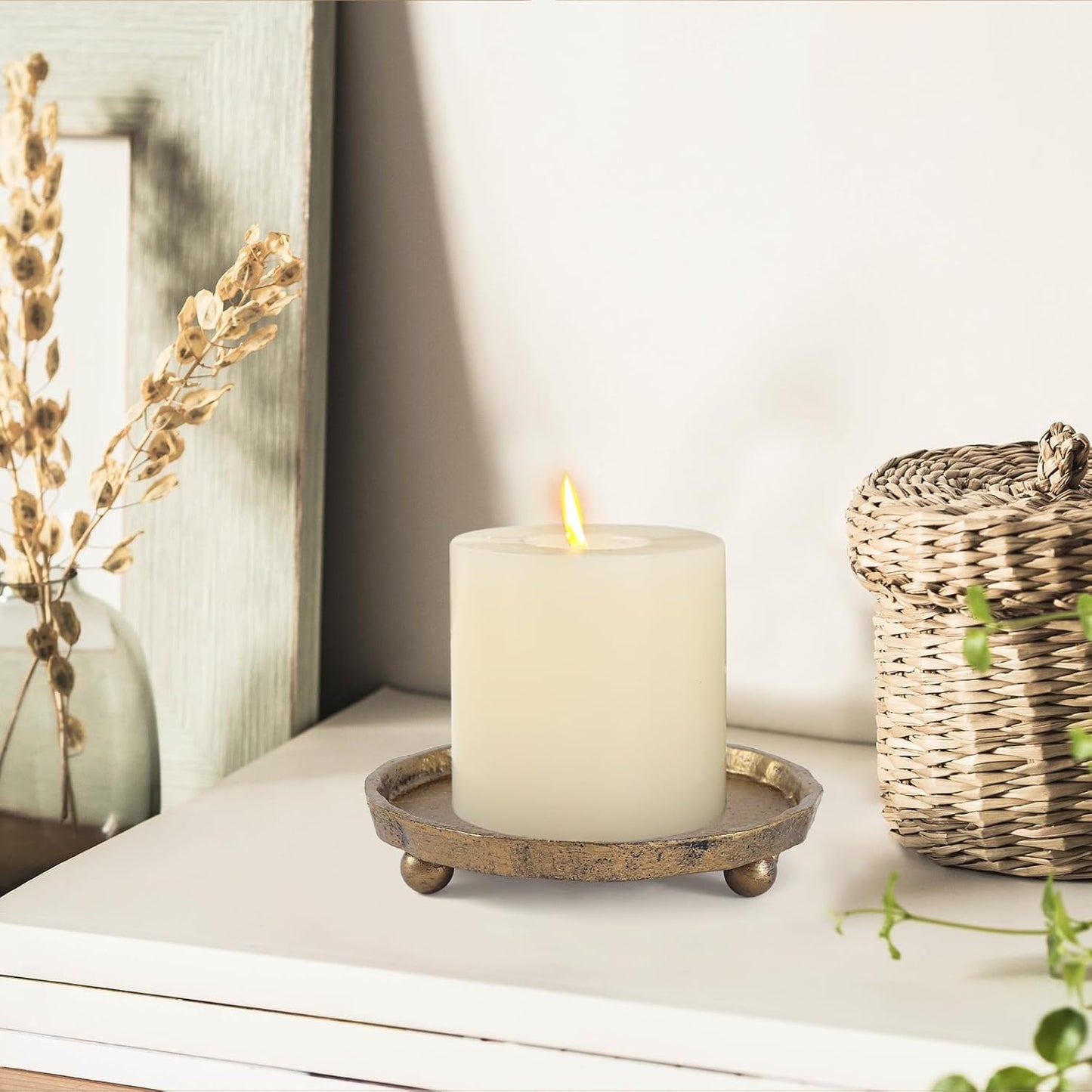 Rustic Brass Candle Tray / Vintage Brass / 1 Set