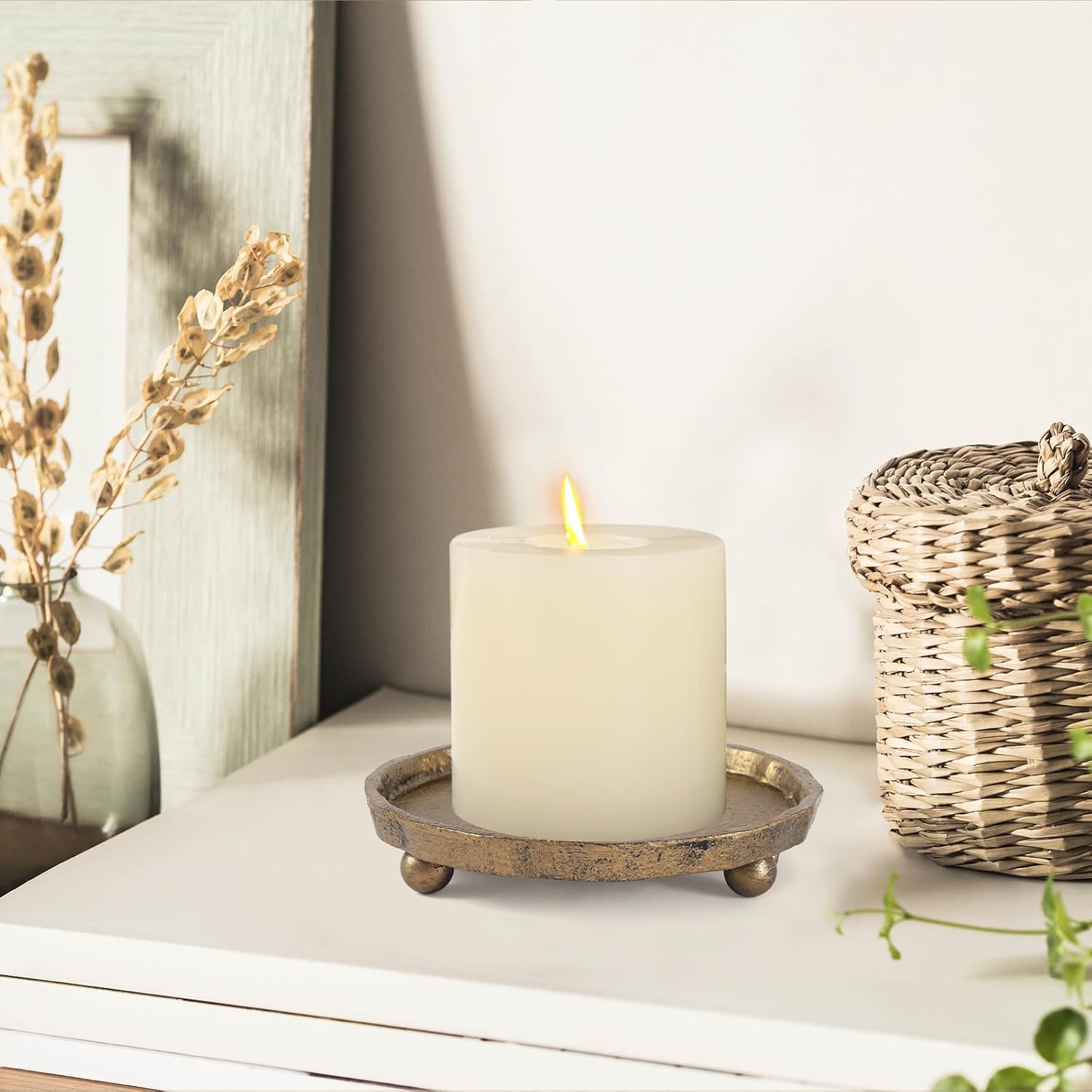 Rustic Brass Candle Tray / Vintage Brass / 1 Set