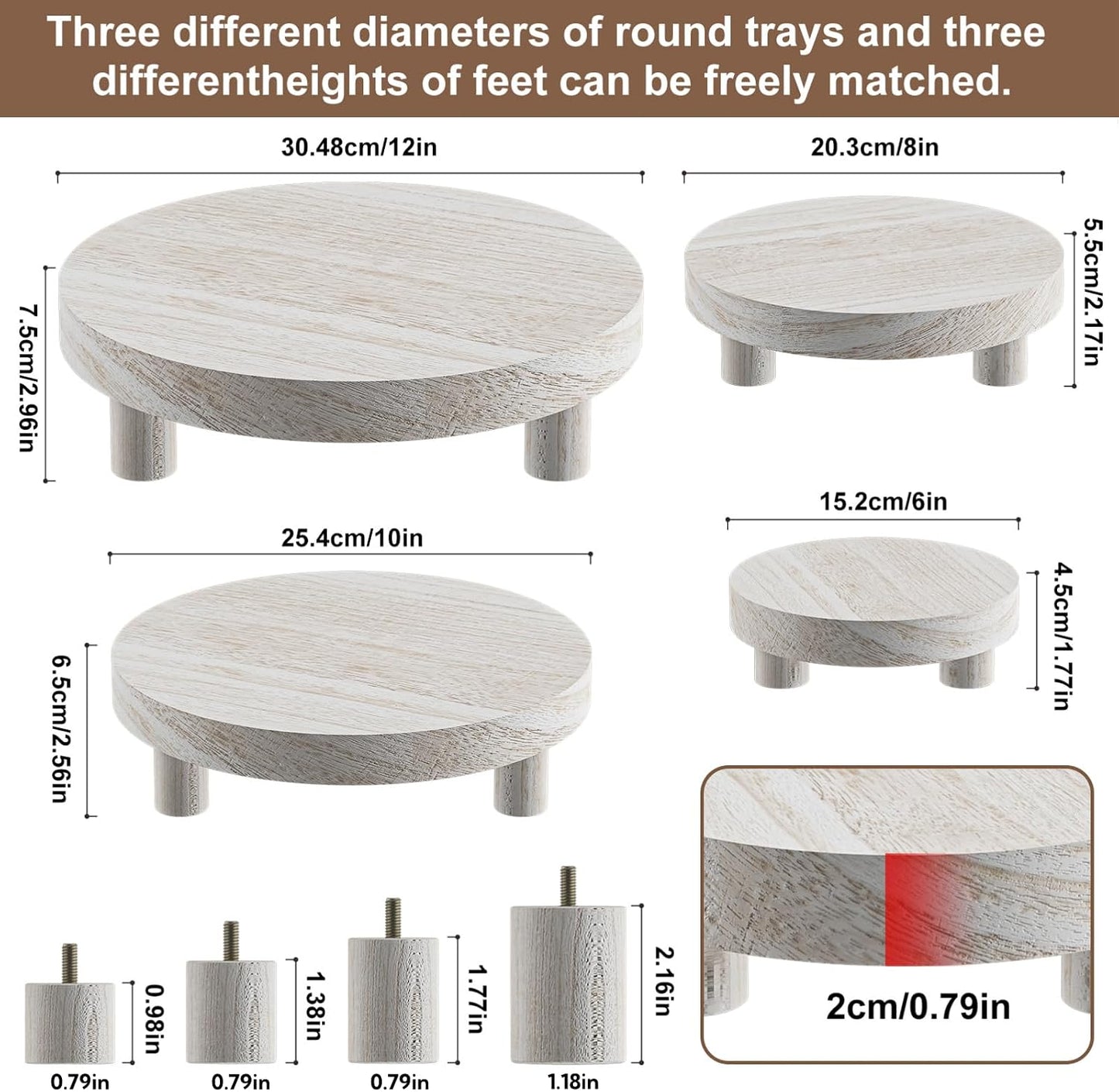 Wood Plant Stand Indoor Outdoor, 12/10/8/6" Round Wood Riser for Decor Wooden Stool Display Stand Flower Pot Holder