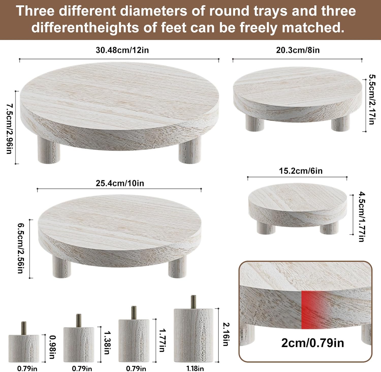 Wood Plant Stand Indoor Outdoor, 12/10/8/6" Round Wood Riser for Decor Wooden Stool Display Stand Flower Pot Holder
