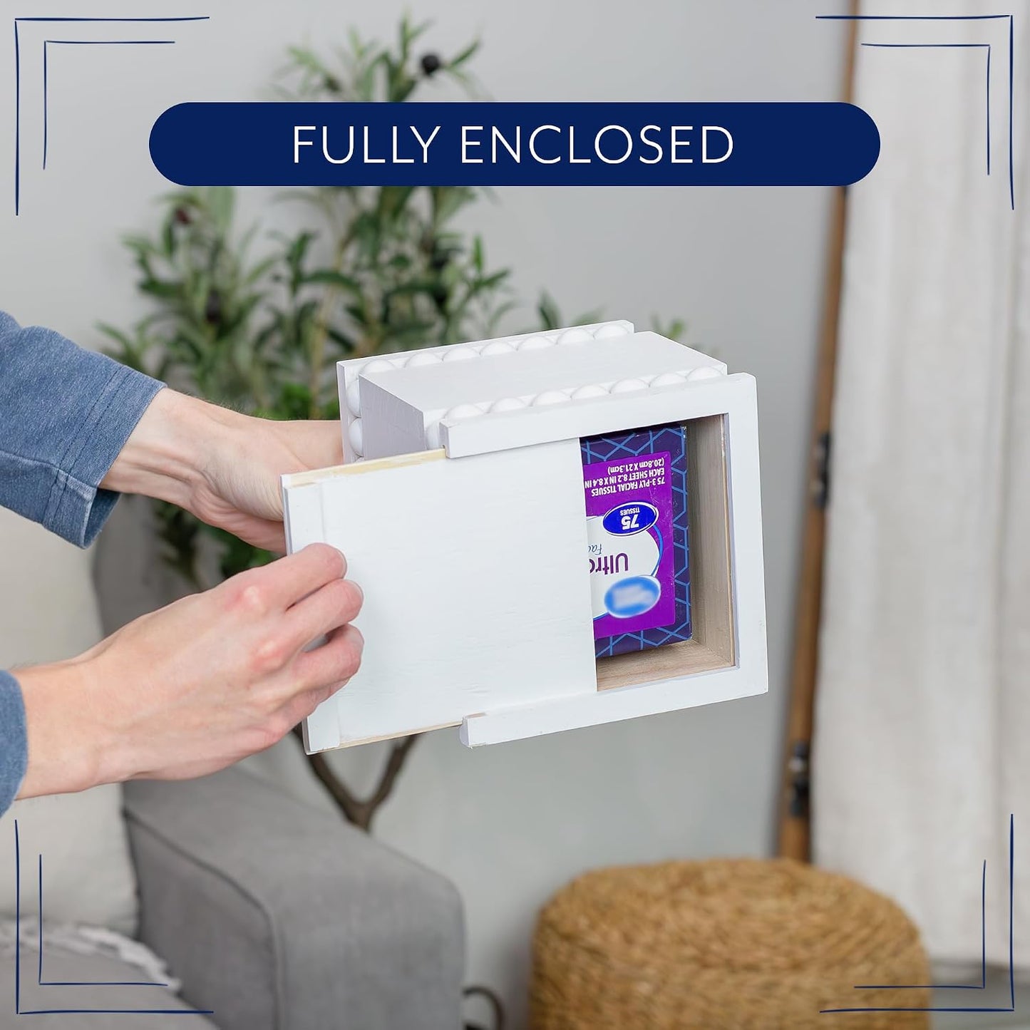 Rustic Farmhouse Wood Tissue Holder / Square / White