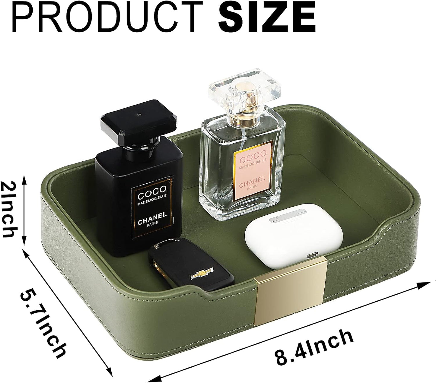 Leather Tray Organizer Valet Tray Key Tray for Entryway Table Desktop / 9 x 6.2 x 2.2 / Khaki Green