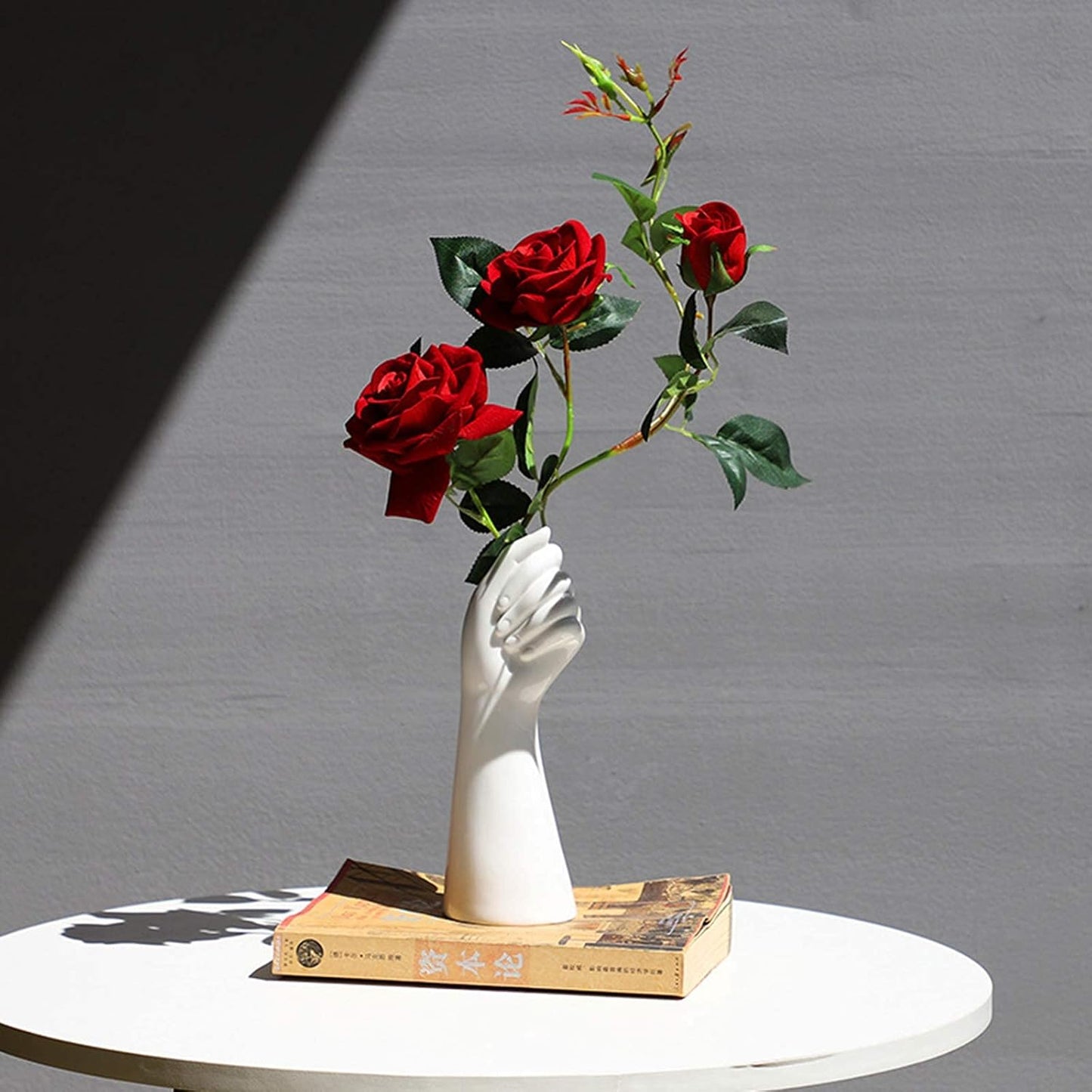 Modern Art Ceramic Flower Vase Hand Holding Plants Flower Container / White / 9 Inch