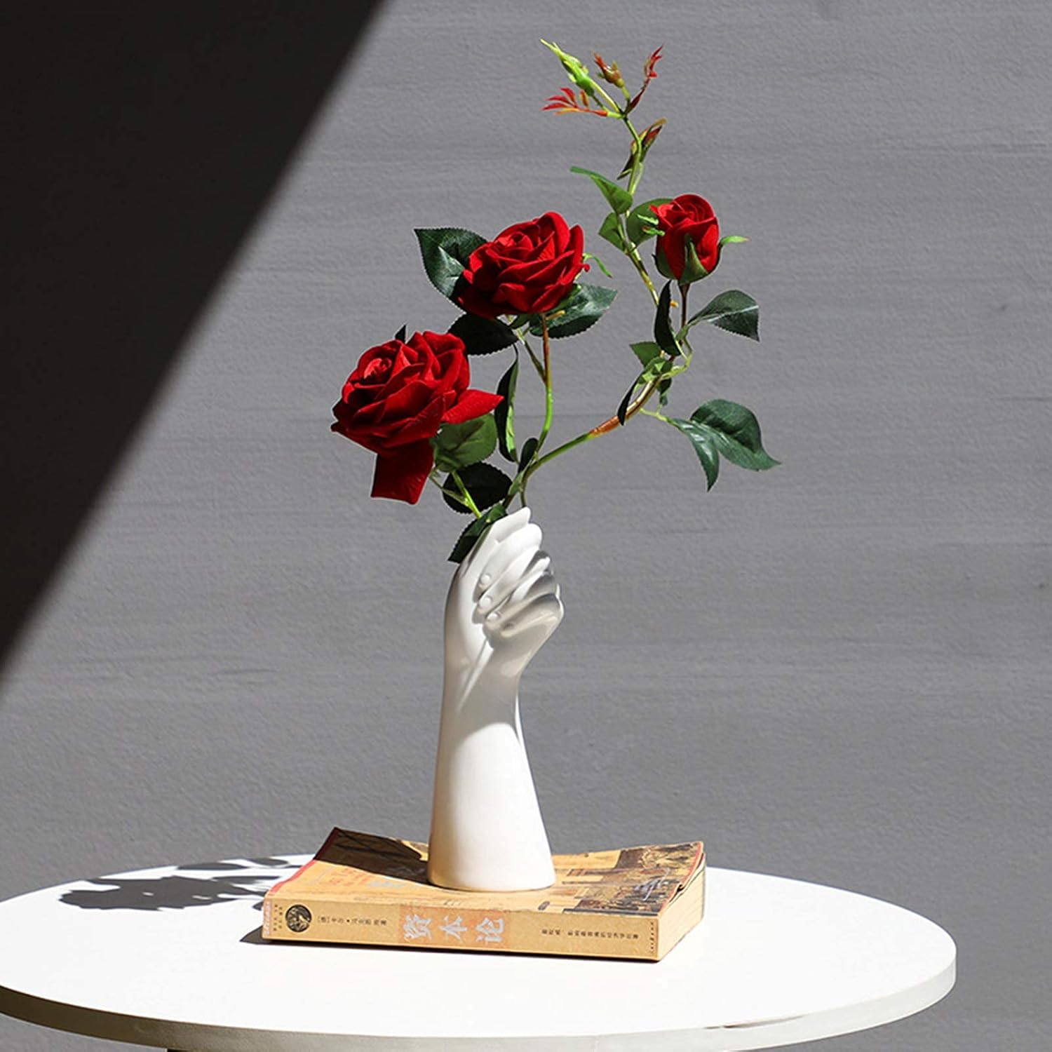 Modern Art Ceramic Flower Vase Hand Holding Plants Flower Container / White / 9 Inch