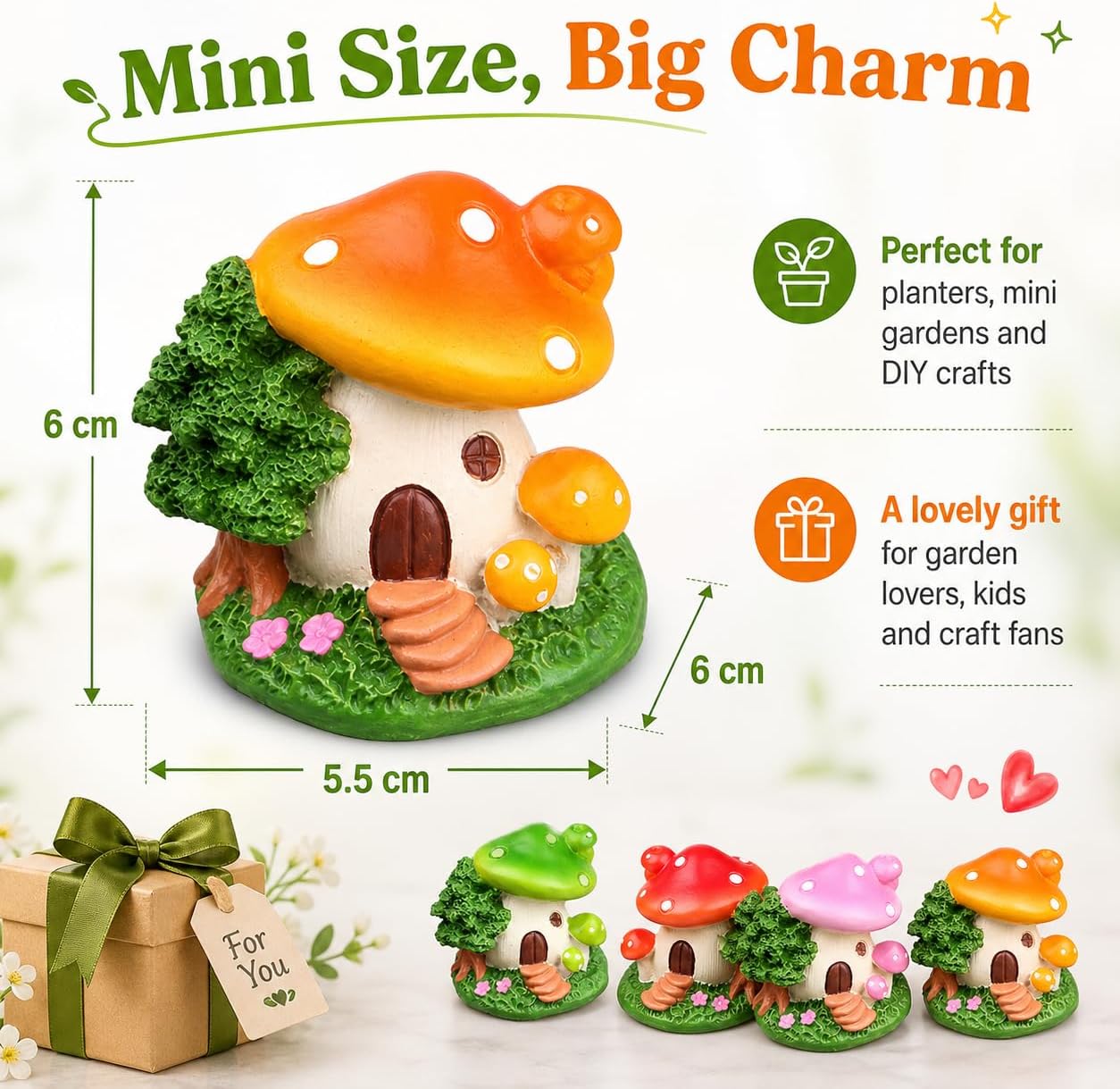 Garden Statues / Mushroom House Outdoor Garden Statues / Set of 4