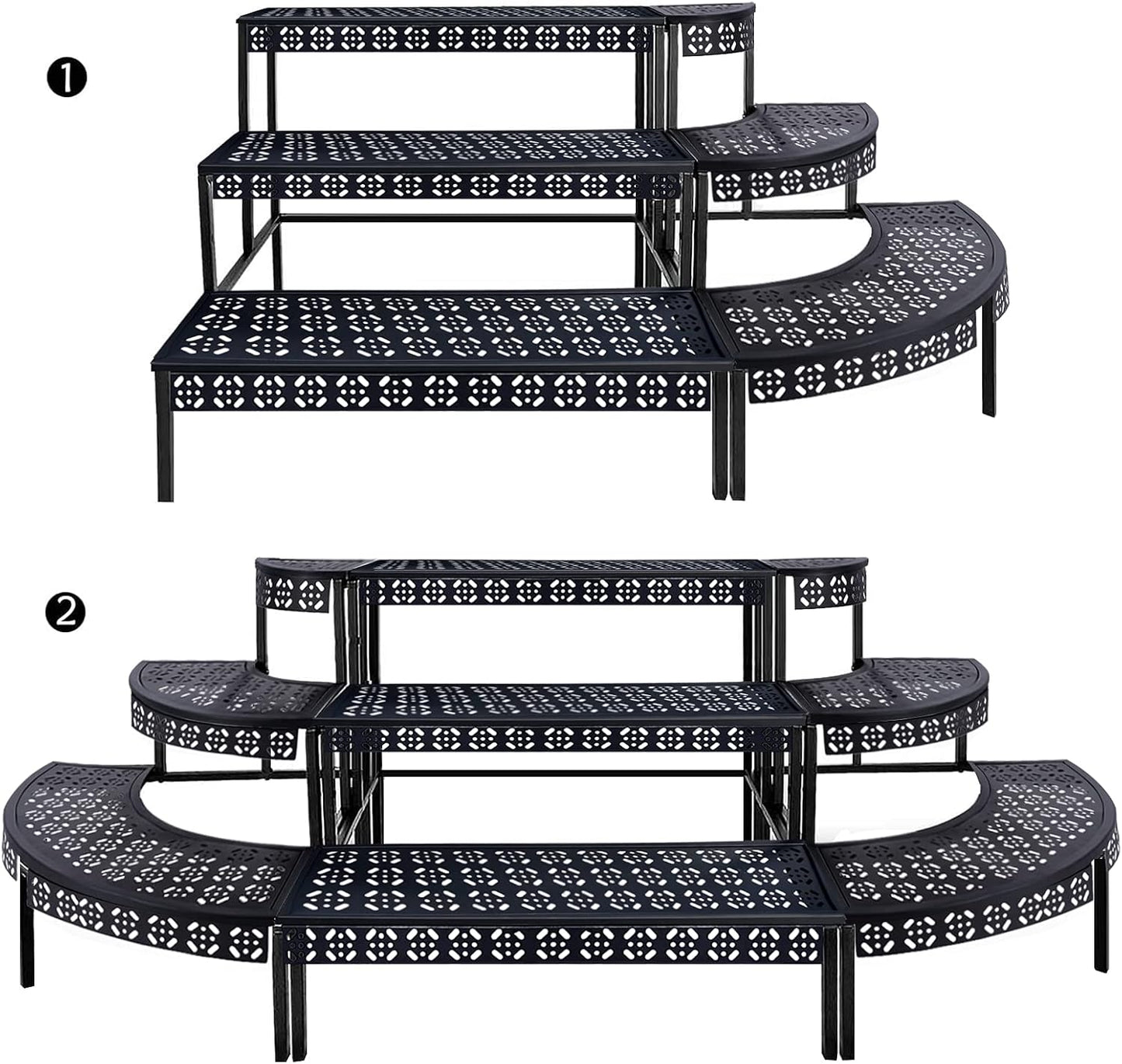 aboxoo 3-Tier Metal Plant Stand, Stair-Step Corner Shelf for Indoor/Outdoor | Holds multiple flower pots,Quarter-round