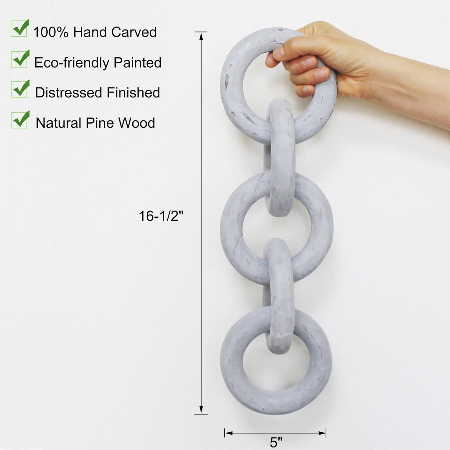 Rustic Round Wood Chain Link Decor Farmhouse Hand Carved Wood Link / Distressed Grey