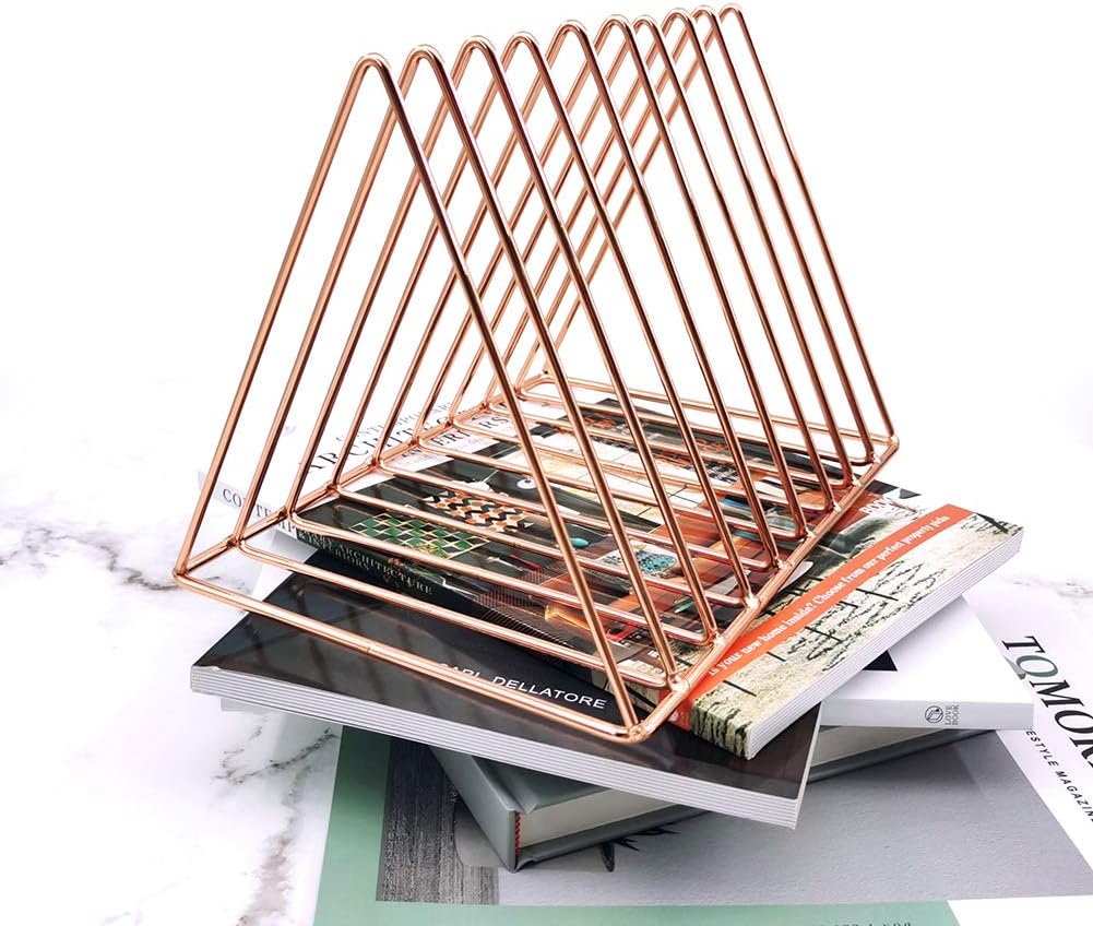 9 Slot Magazine Rack Book Record Holder, Desktop Iron Storage Rack Bookshelf Multifunction Triangle File Organizer