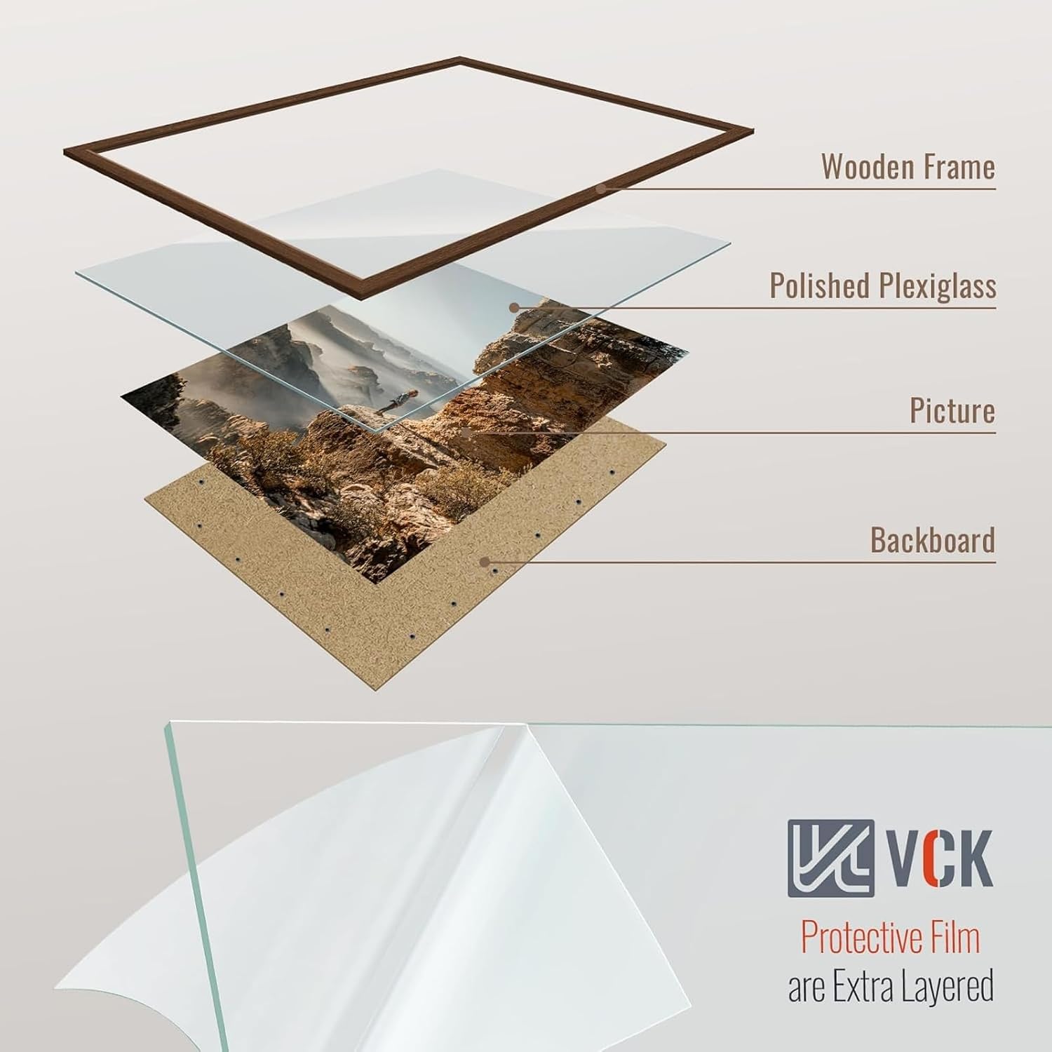 VCK 13x19 Picture Frame Brown 4 Pack, Wide Thick Wood Border, for Prints | Exclusive Woodgrain, Wall Hanging, HD
