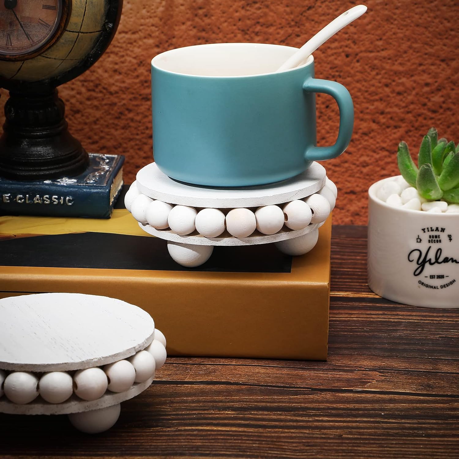 Wooden Risers for Displays Round Wood Riser Distressed Wood Risers / White / 3.94 Inch / Set of 2