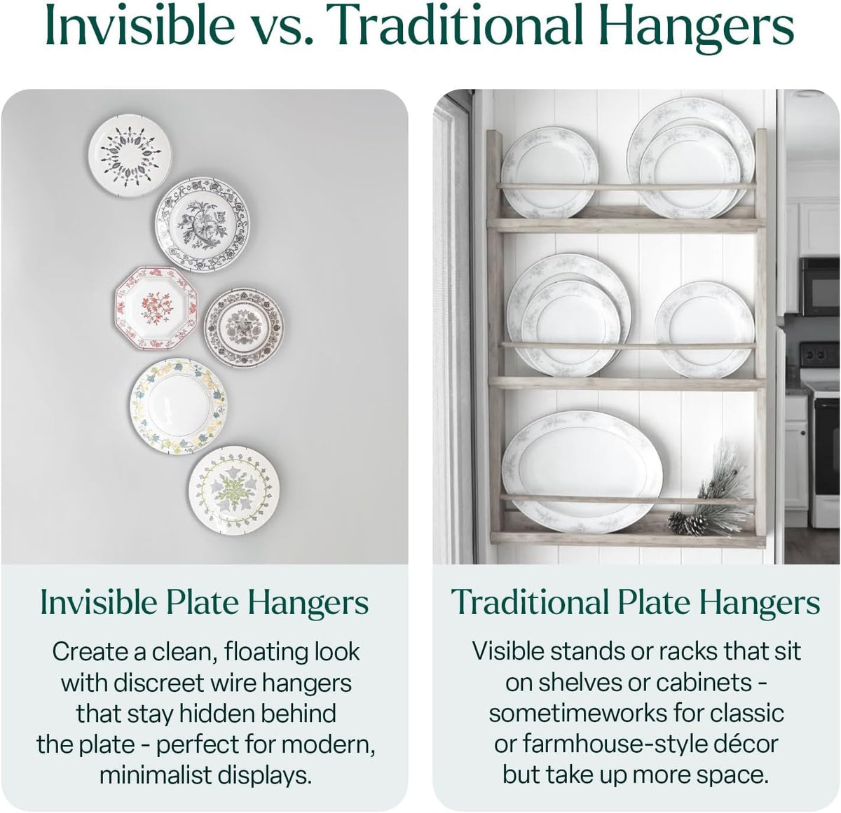 Invisible Plate Hangers for Wall | Decorative Dish Display Holders Hanging Wires Spring Hook Holder Fit to Hang on Wall
