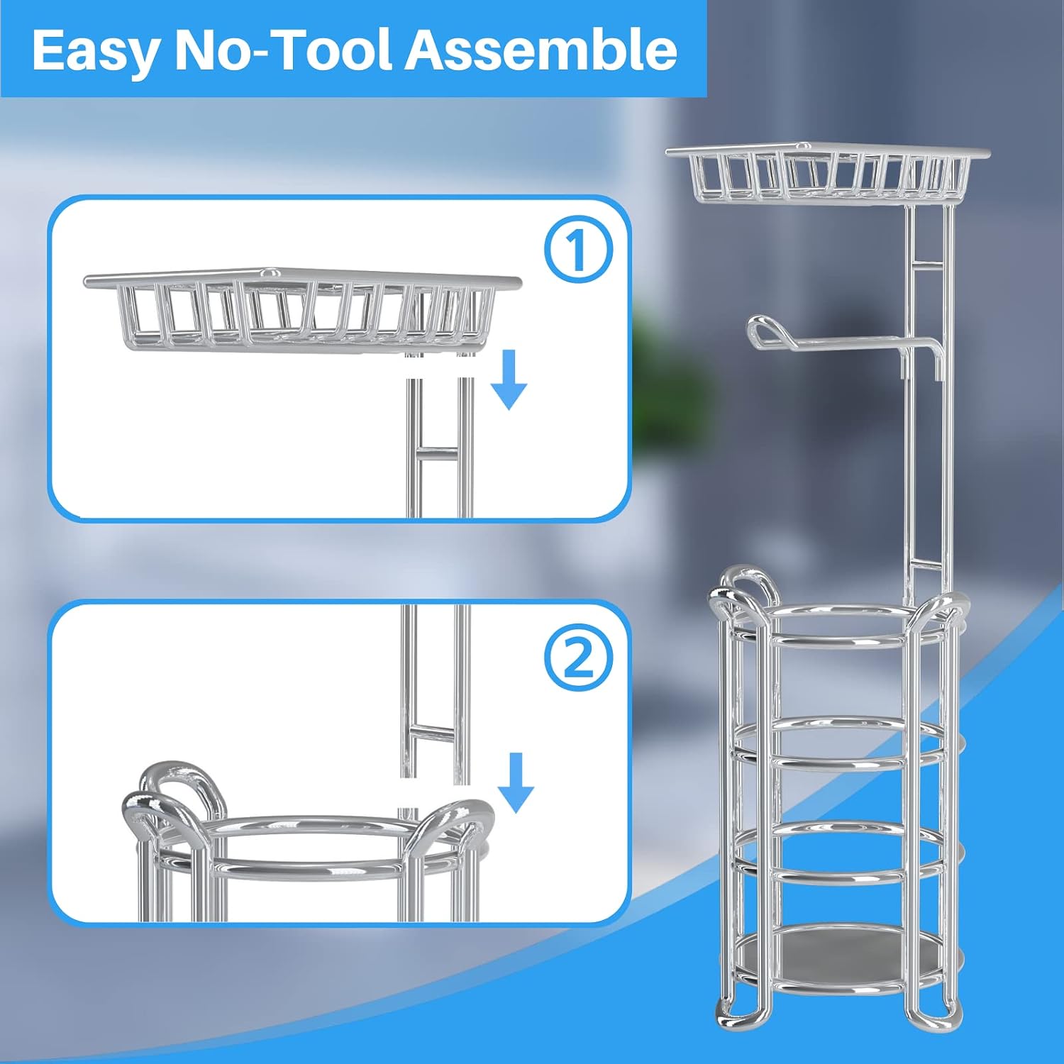 Toilet Paper Holder Stand with Shelf for Phone, Bathroom Free Standing Tissue Roll Storage Rack with Dispenser for 4