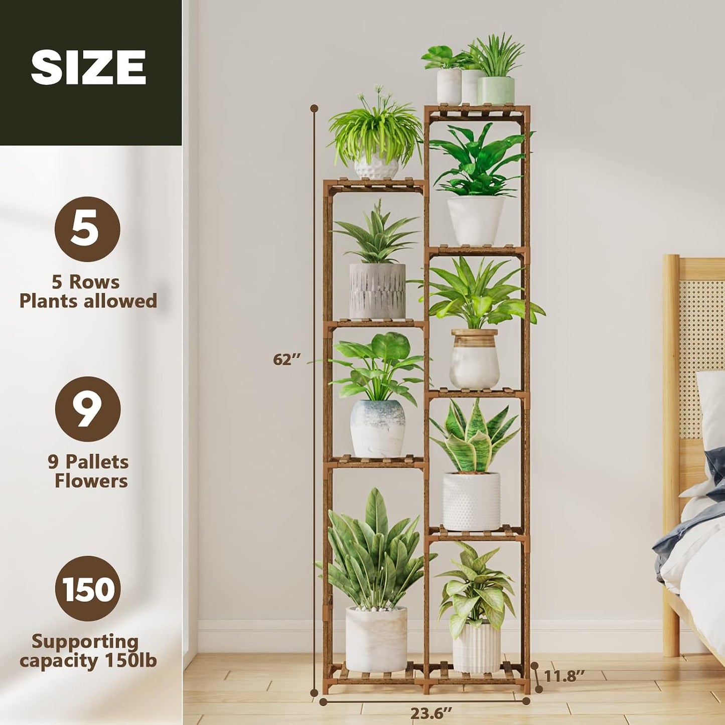 Bamworld 62 " Tall Plant Stand for Indoor Plants Outdoor Corner Plant Shelf | Flower Stands for Living Room Balcony and