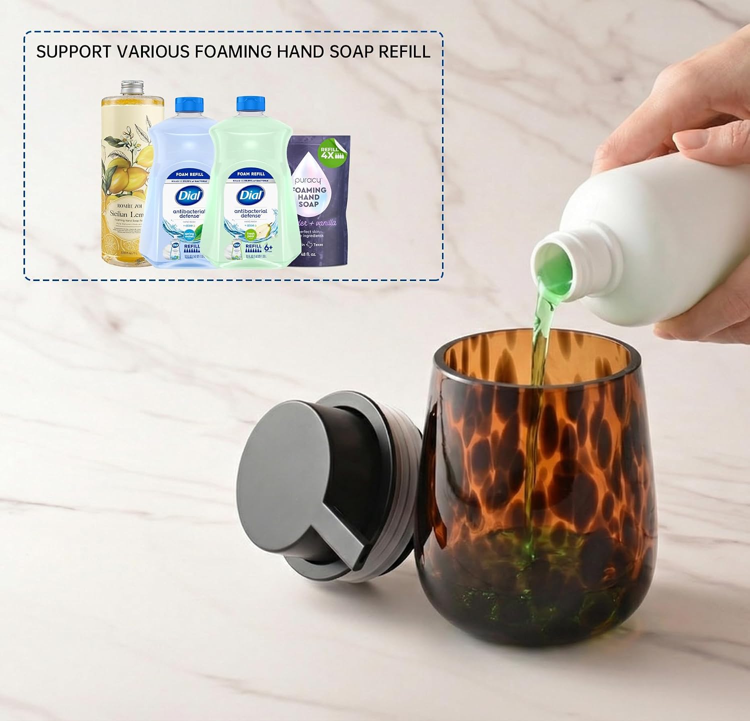 Marble Glass Foaming Hand Soap/Lotion Pump Dispenser / Amber Foaming