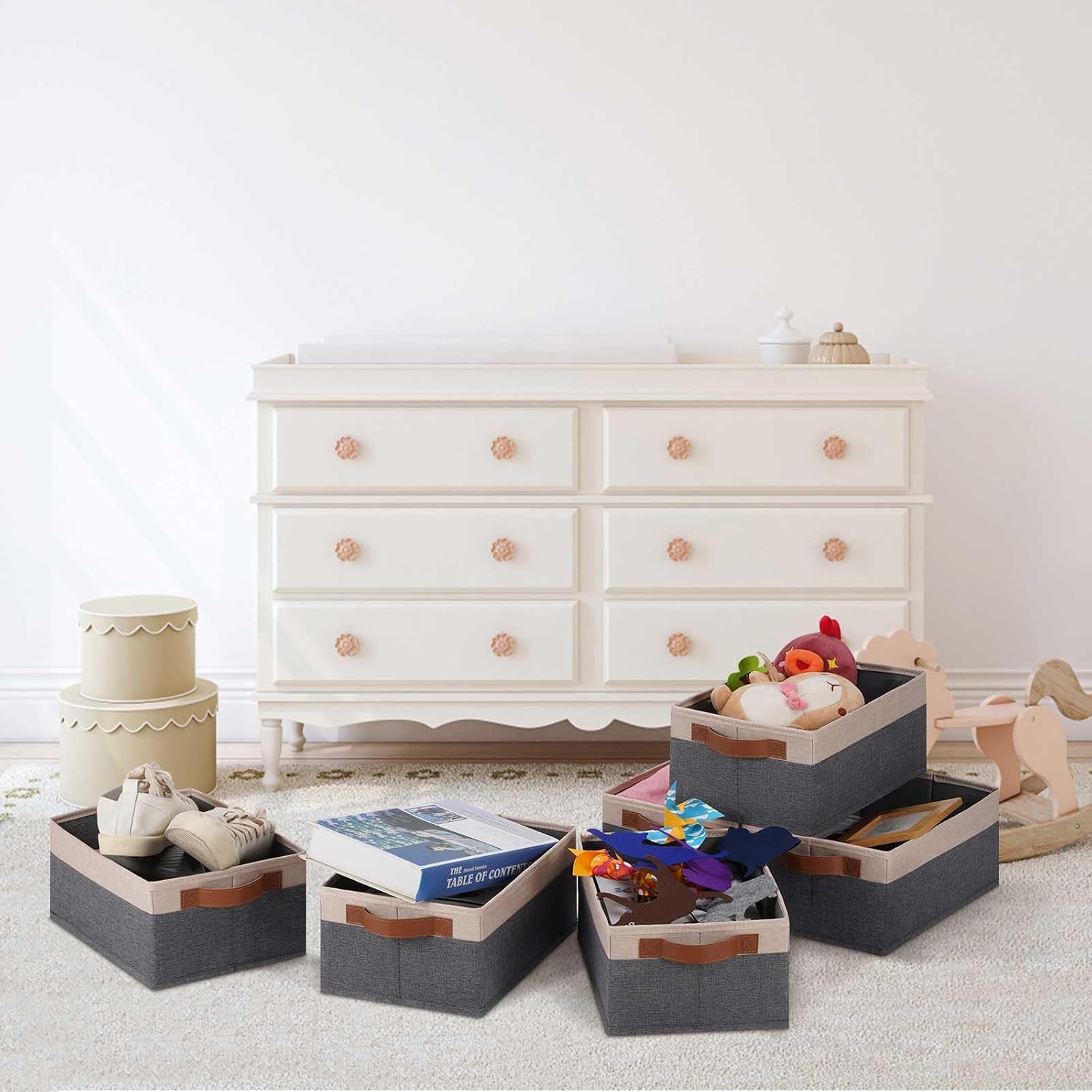Storage Basket / Fabric Storage Bins / 11.8 x 7.87 x 5.11 / Small / Grey&beige Yellow / Set of 6