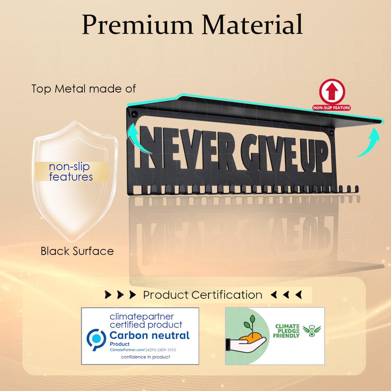 iBobbish Metal Medal Hanger Display,Non-Slip Trophy Shelf with 20 Hooks,Wall Mount,Heavy Duty,Non-Bent,Holds