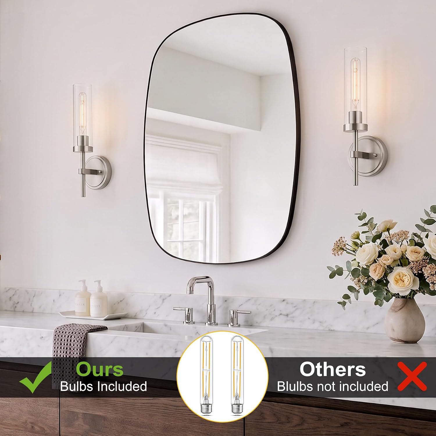 Brushed Nickel Wall Sconces Set of 2, Hardwired Bathroom Sconces Vanity Light Fixture, Farmhouse Wall Mount Lamps for