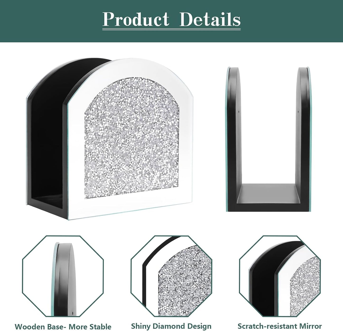 Bling Glass Napkin Holder for Dining Table Kitchen Countertop / Silver