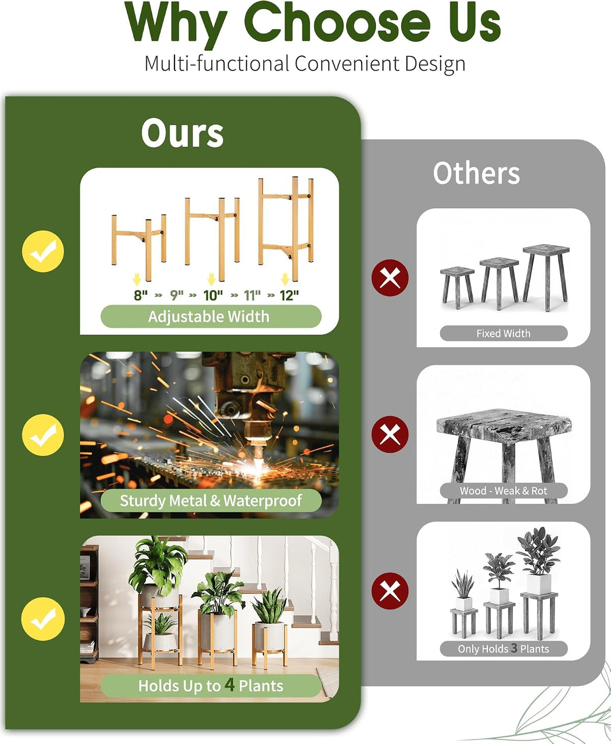 3 Pack Plant Stand Indoor Adjustable, Metal Modern Indoor Plant Stand, Heavy Duty Single Plant Stands Outdoor Corner
