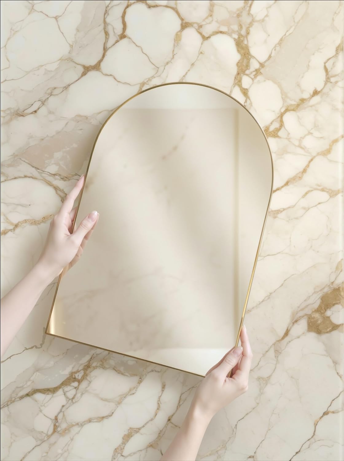 Arched Wall Mirror "- Small Vintage Hanging Mirror / 13 x 19 / Classic Arch / Gold