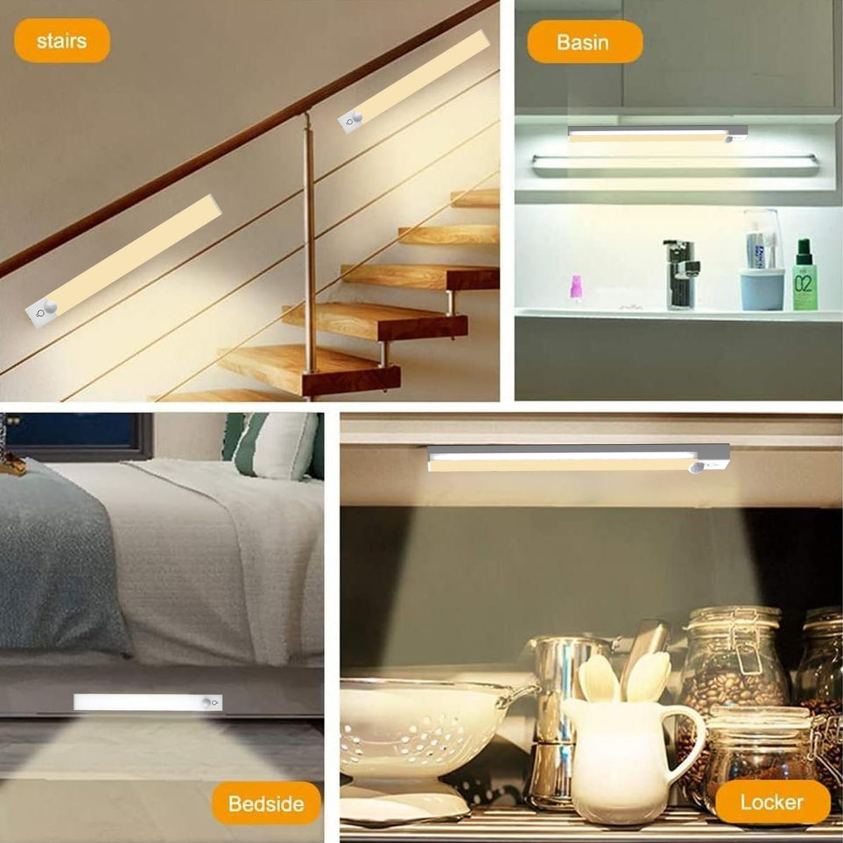 8Inch Under Cabinet Lighting Rechargeable with Charge Station, 6Pack | Motion Sensor Light Indoor 3 Color Dimmable