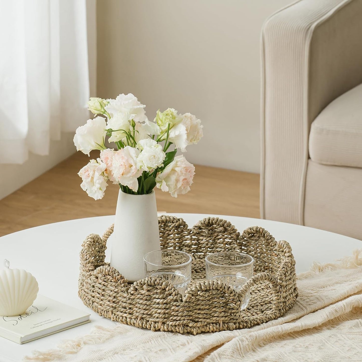Wicker Tray / Round Wicker Basket / Seagrass-round / Set of 13