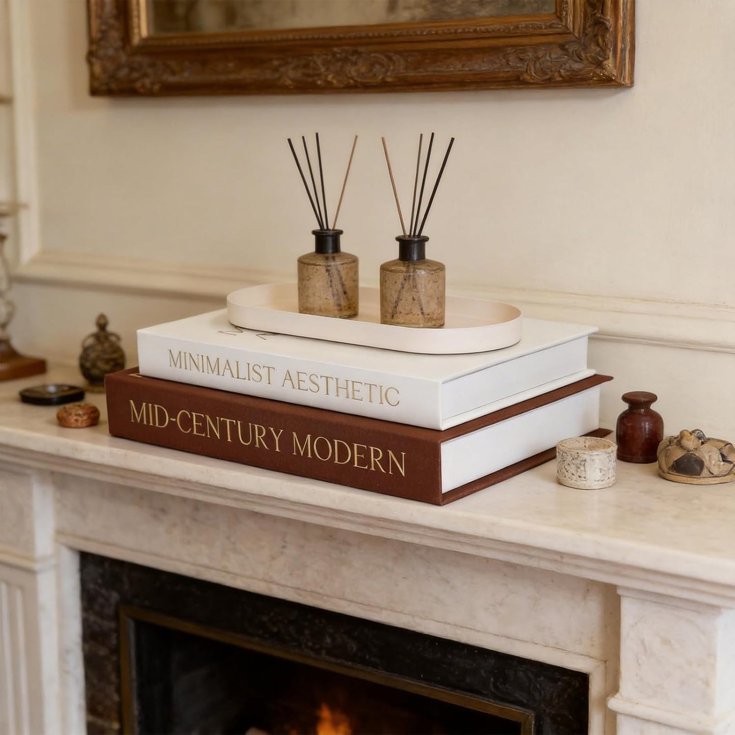 Storage Tray / Decorative Books / Brown+white / Set of 2