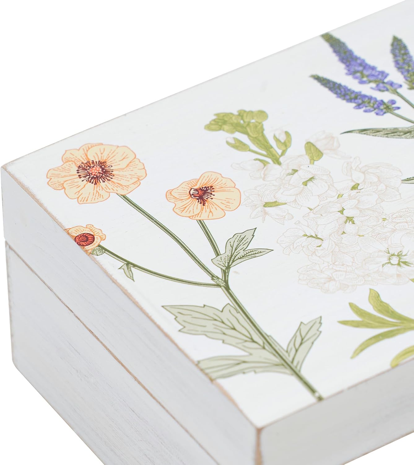 Hinged Lid Wooden Handmade Keepsake Storage Box Floral Printed Jewelry Box Rustic Trinket Box