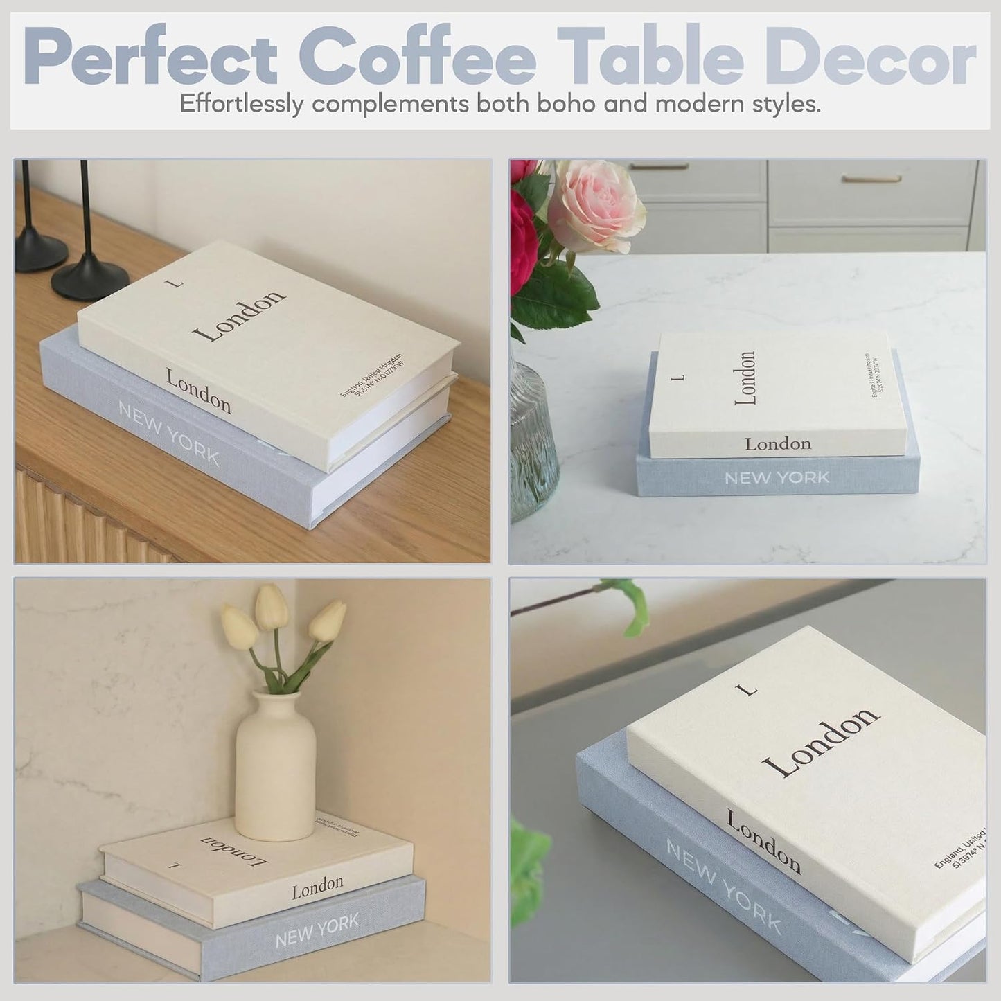 Faux Book Storage Box / Beige/gray / Modern / Set of 2
