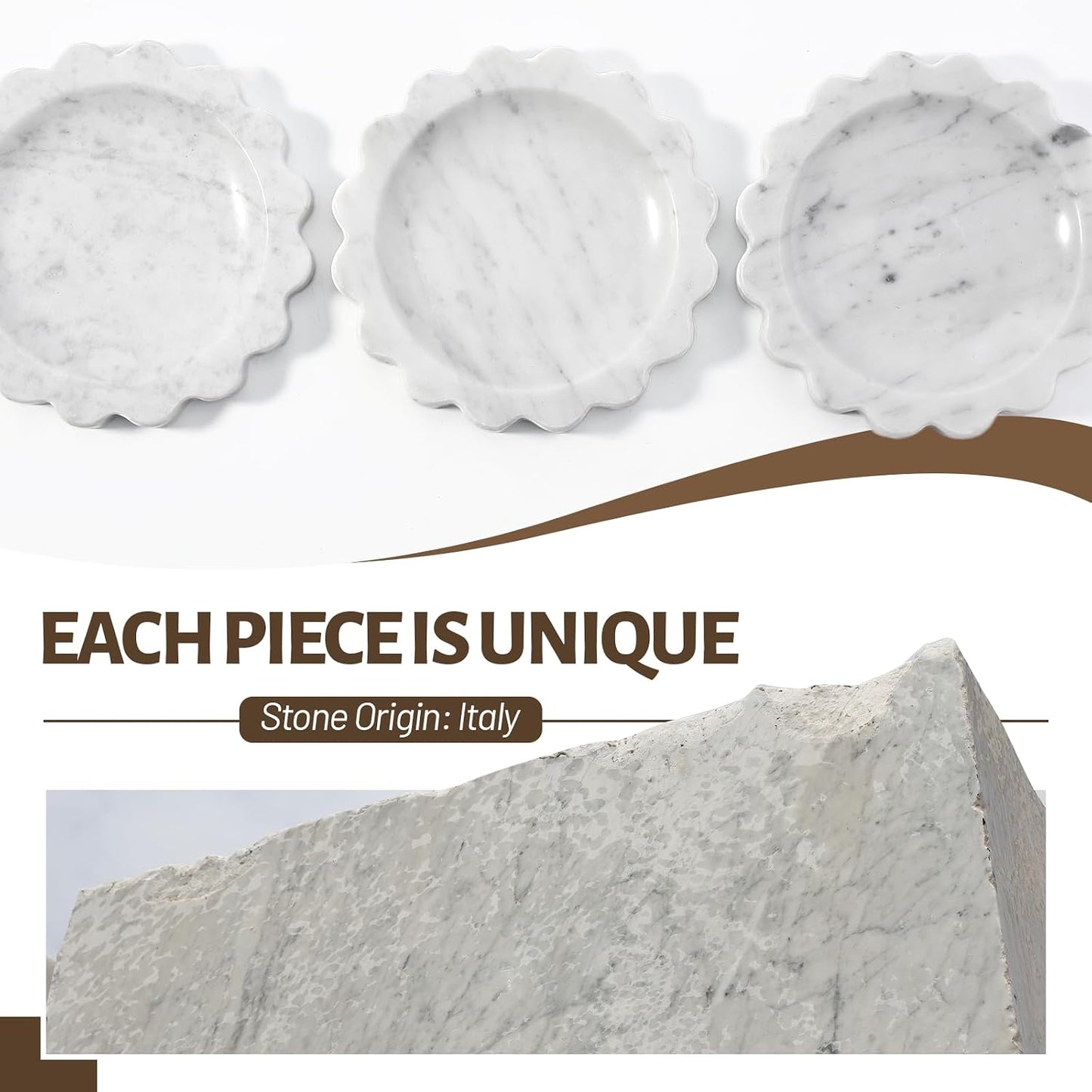 5.51" Scalloped Marble Tray / Carrara / D=5.51 / Natural