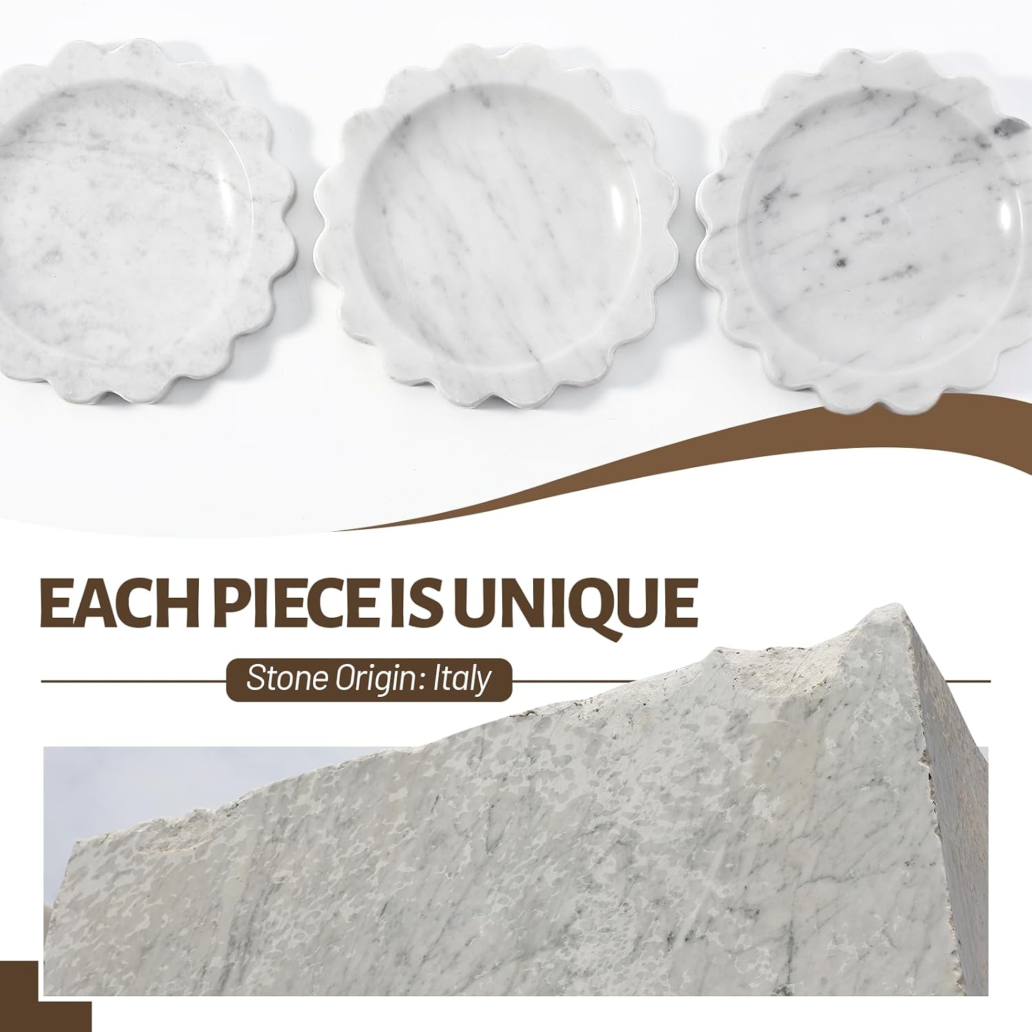 5.51" Scalloped Marble Tray / Carrara / D=5.51 / Natural