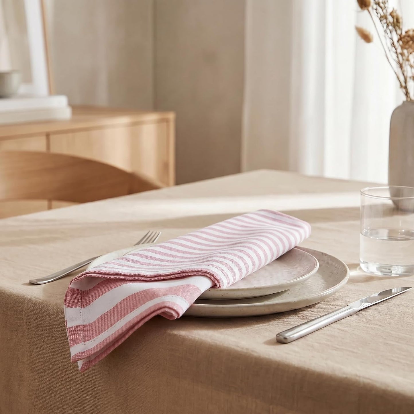 Urban Villa Cloth Napkins Cotton 20x20 (Set of 12) Garnet Red Stripes