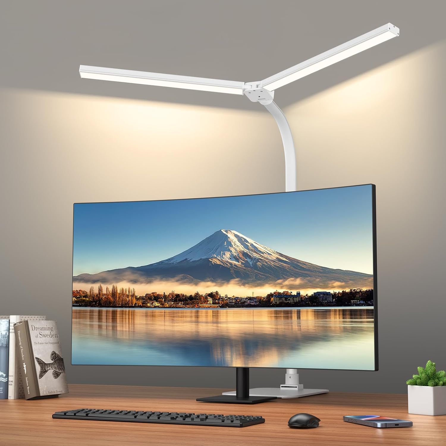 LED Desk Lamp Architect Task Light Dual Head Modern Flexible Gooseneck Tall | Dimmable Light for Home Office, 5 Color