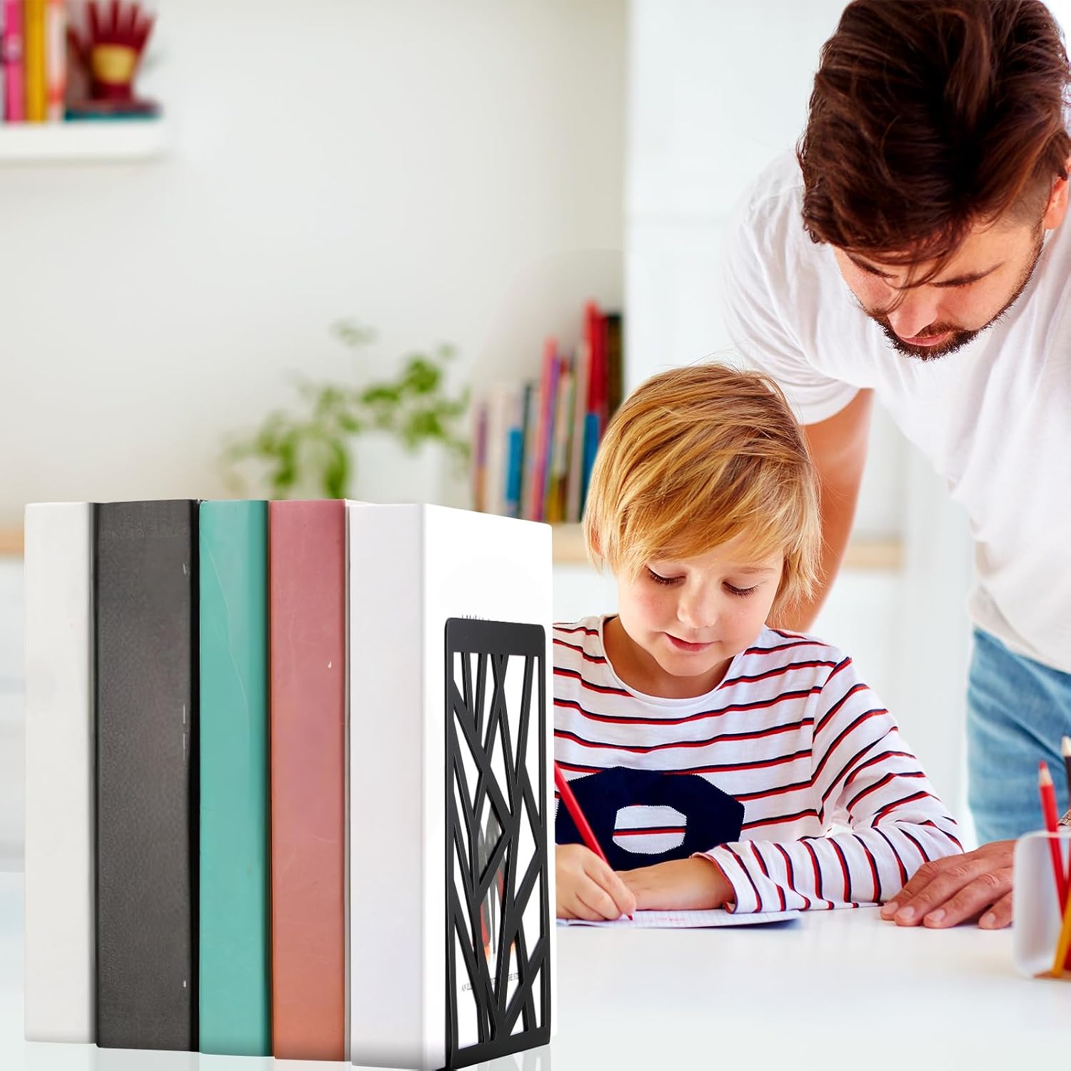 Heavy Duty Bookends Decorative Metal Bookends / Black / Set of 6
