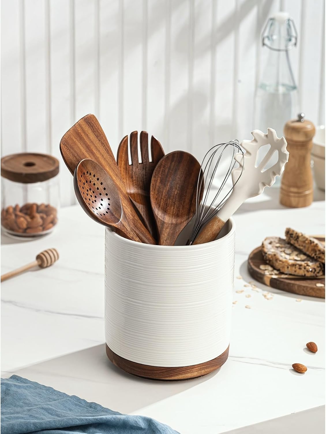 Utensil Holder, 360° Rotating Extra Large Ceramic Kitchen Utensil Holder for Countertop, 7.3“ Cooking Utensil Crocks