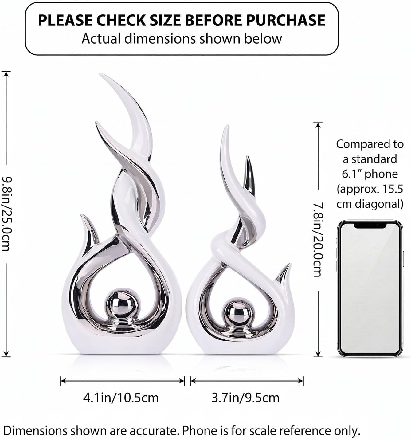 Abstract Ceramic Sculpture Modern Electroplated Figurines Decorative / White and Silver / Set of 2