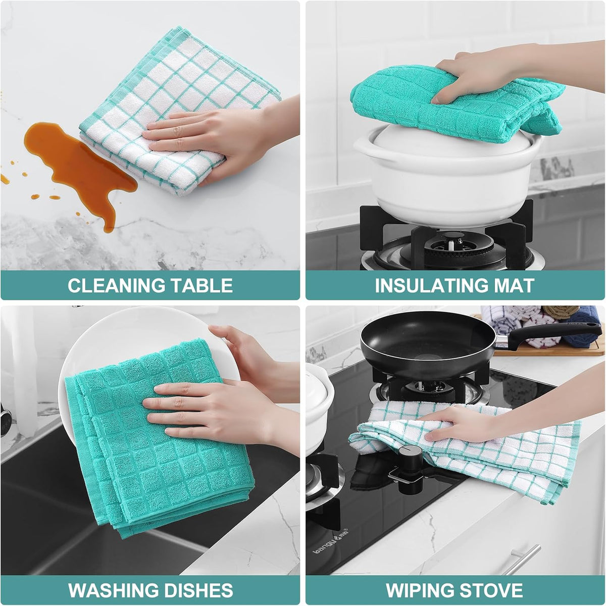 Homaxy Large Premium Cotton Kitchen Towels 16"x 28", 12 Pack, Aqua | Natural Ring Spun 390 GSM Dish Towels, Super