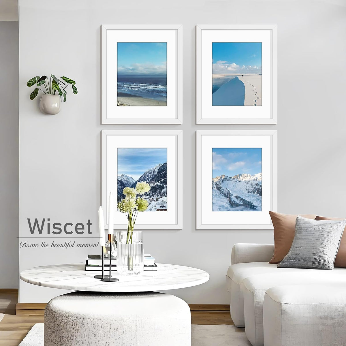 Wiscet 16x20 Picture Frame, White, 4 Pack | Display Picture 11x14 with Mat or 16x20 Poster Frame without Mat