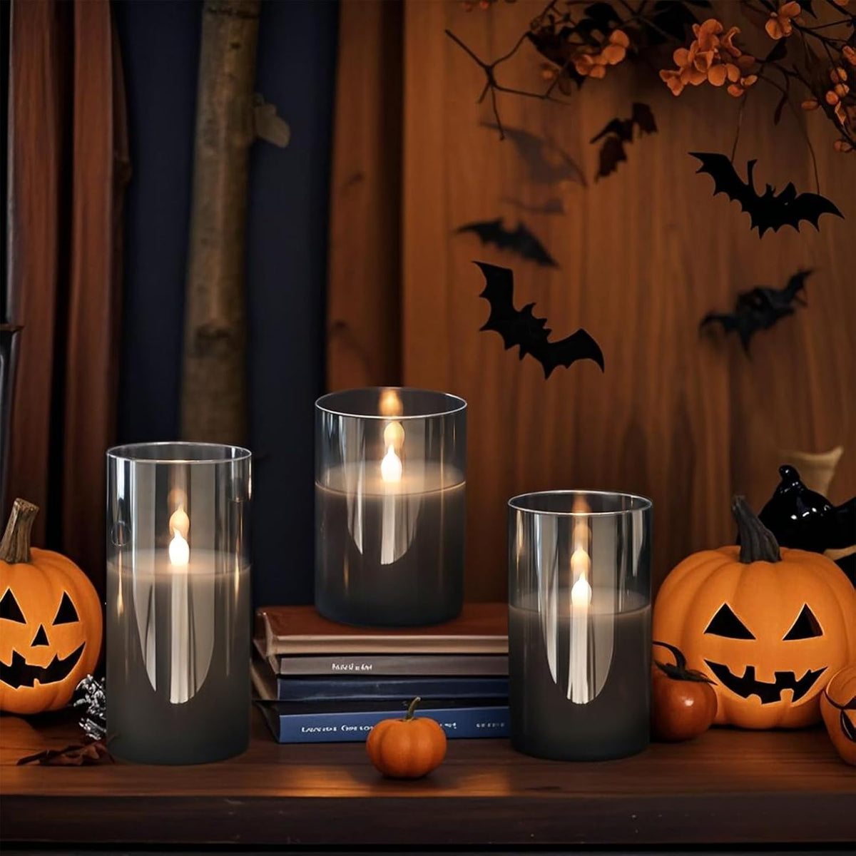 GenSwin Glass Rechargeable Flameless Candles with Remote Timer Black | Battery Operated LED Candles, Charging Base