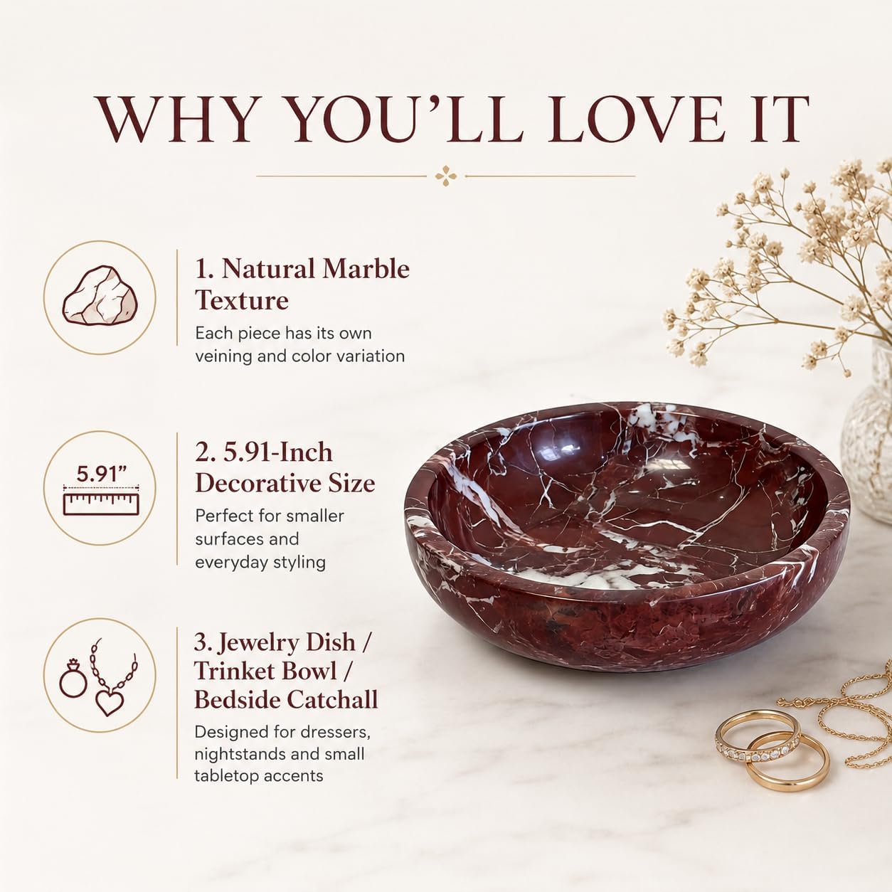 Candle / Red Marble Decorative Bowl / Purplered-small / Purple / 5.9 Inch