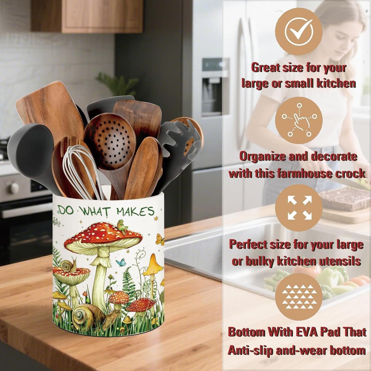 Ceramic Utensil Holder / Mshroom-new / 6.5 Inch