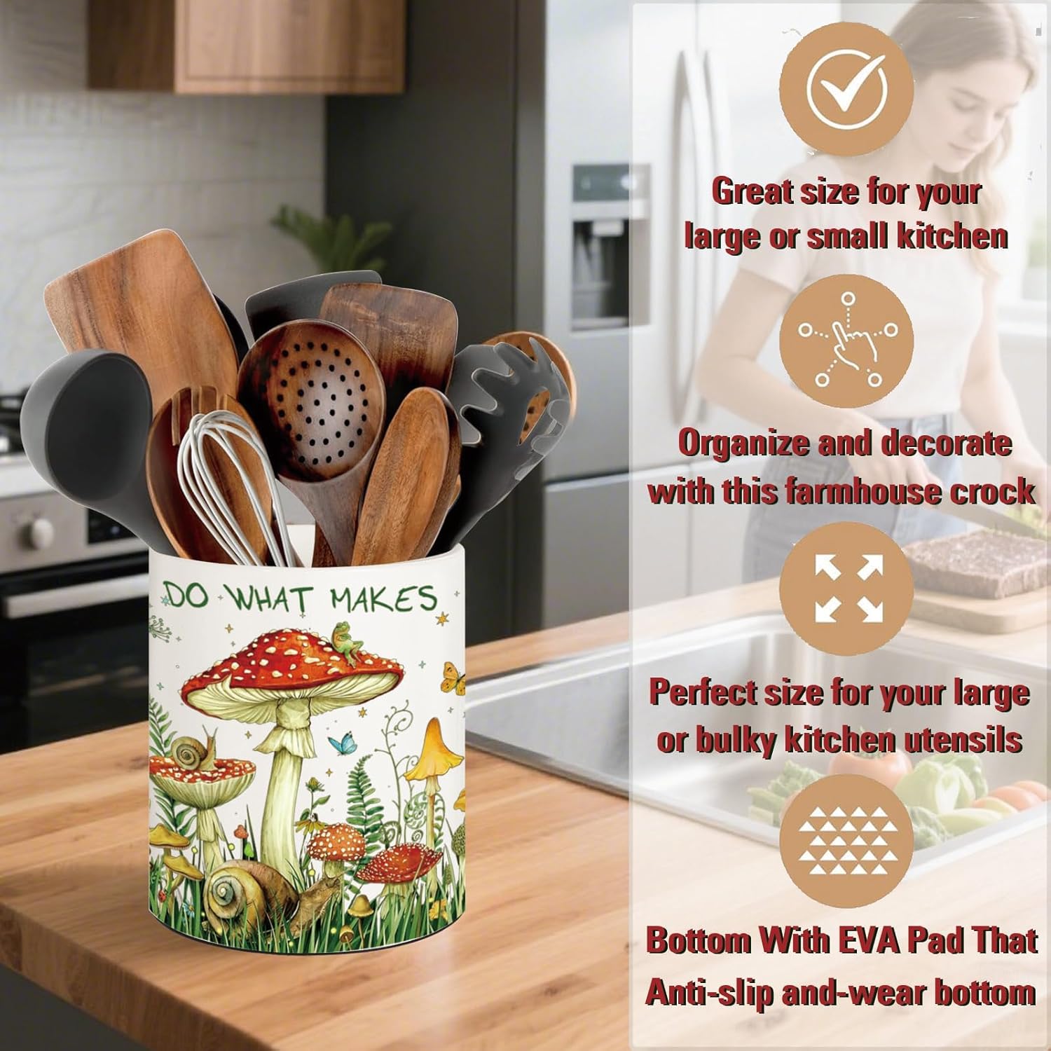 Ceramic Utensil Holder / Mshroom-new / 6.5 Inch