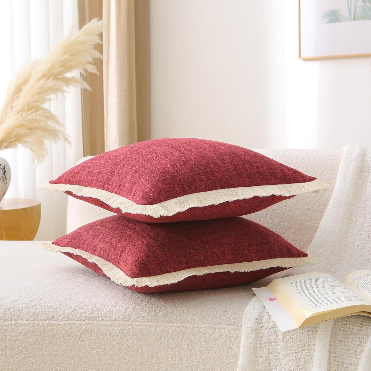 Rectangle Christmas Boho Decorative Throw Pillow Covers / Burgundy / 20 x 12