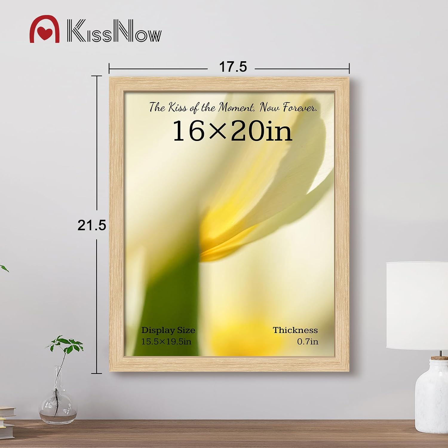 16x20 Picture Frame, Oak Solid Wood, 2 Pack, Wall Hanging for Art | Thick & Wide Border, HD Plexiglass, Horizontal or